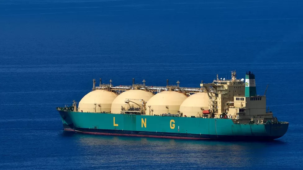 Os navios cheios de gás esperando na costa da Europa